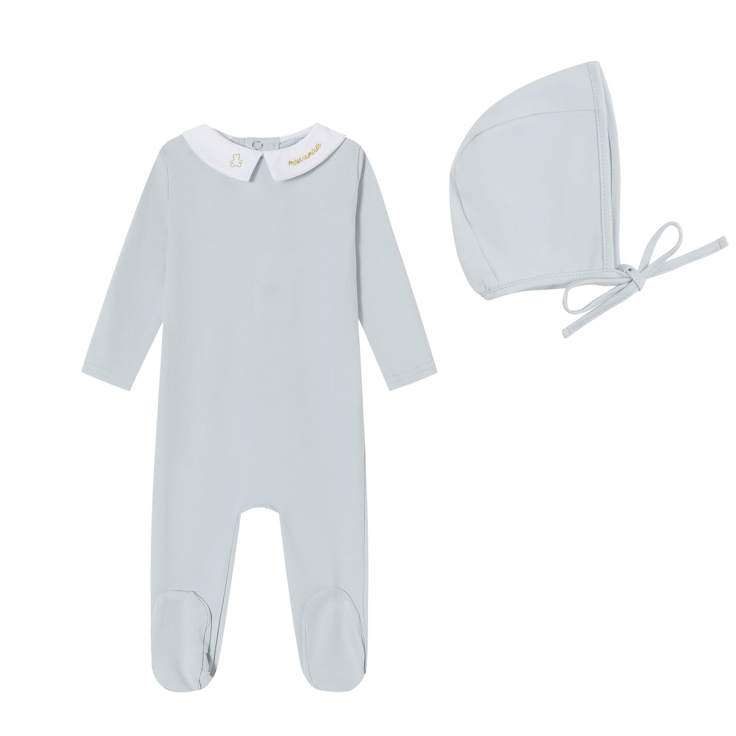 Blue Metallic Embroidered Collar Footie & Hat