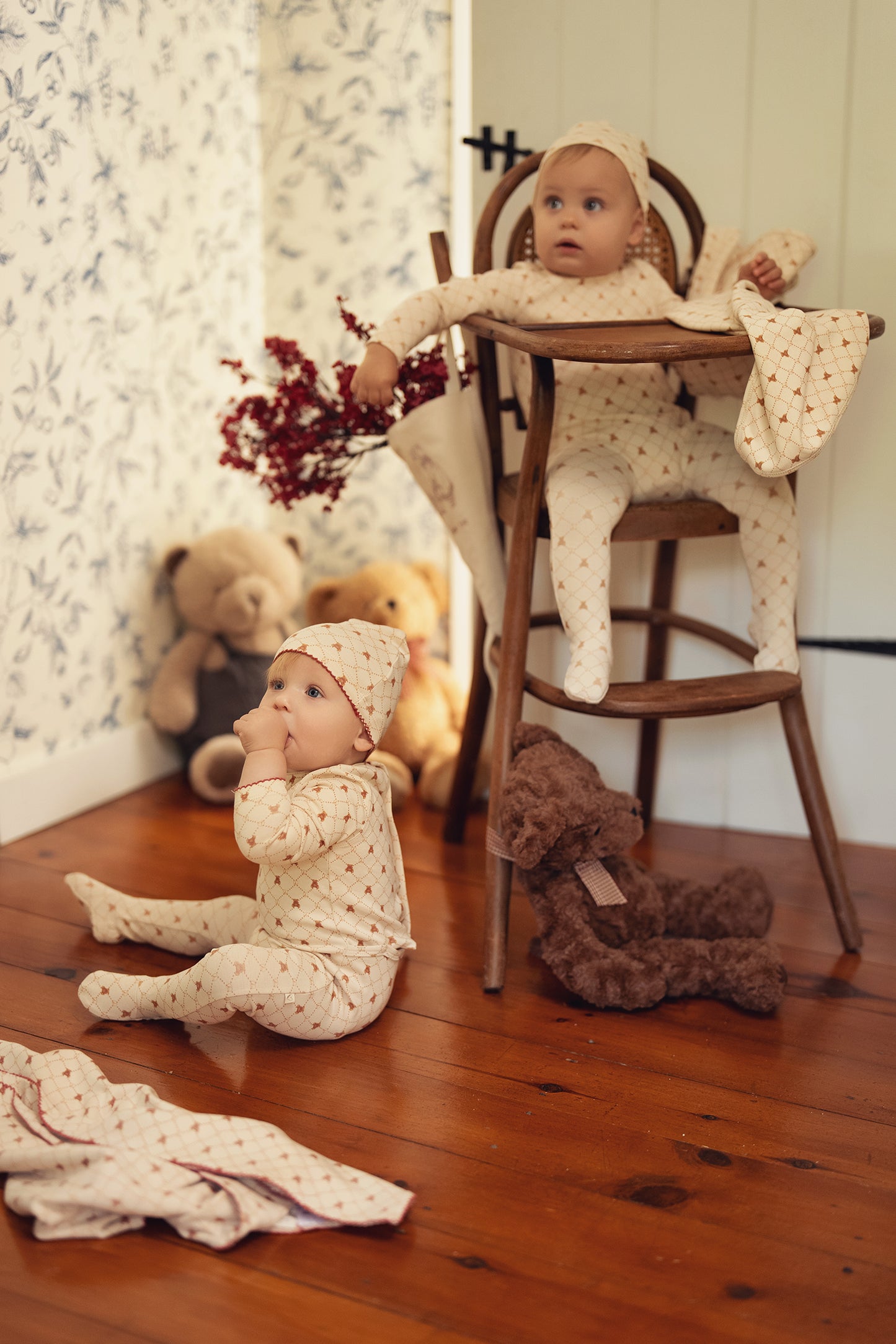 Bear Grid Print Footie - Girls