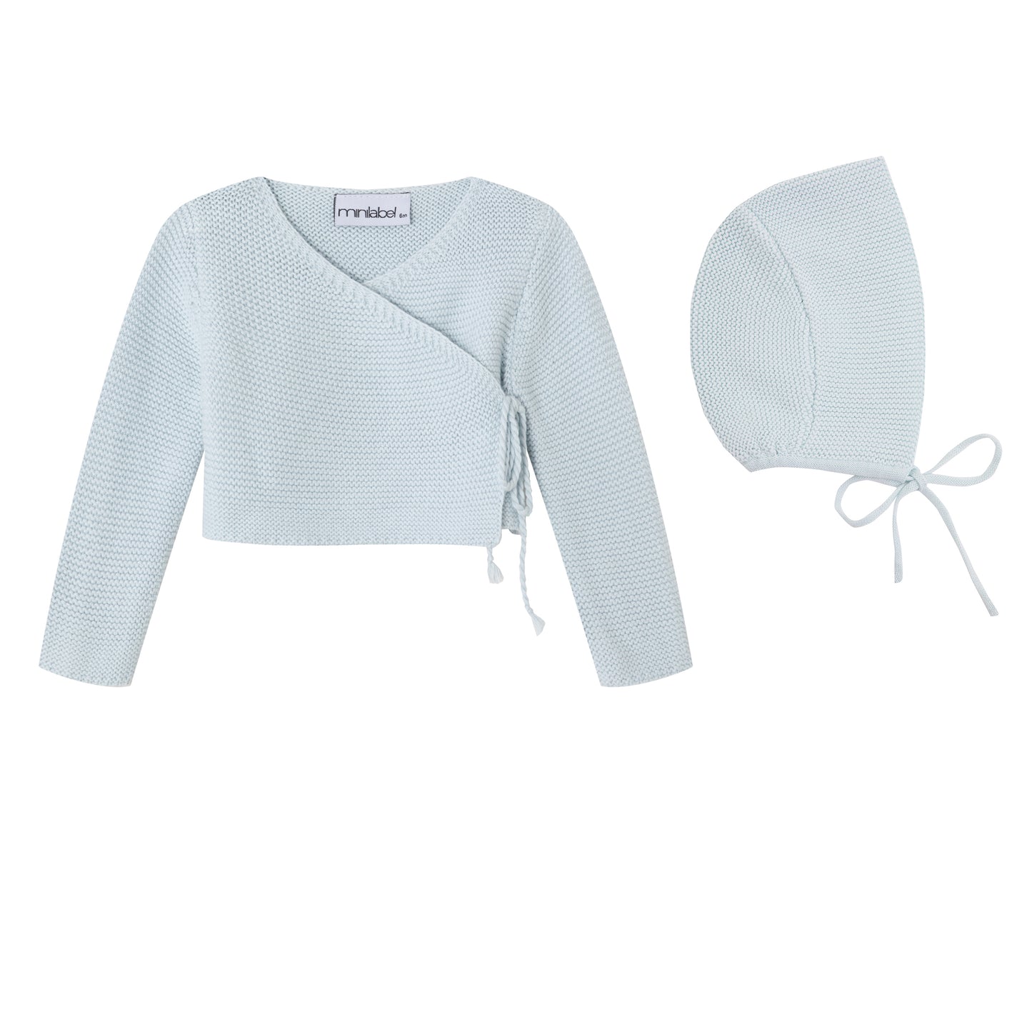 Blue Knit Wrap Cardigan & Bonnet