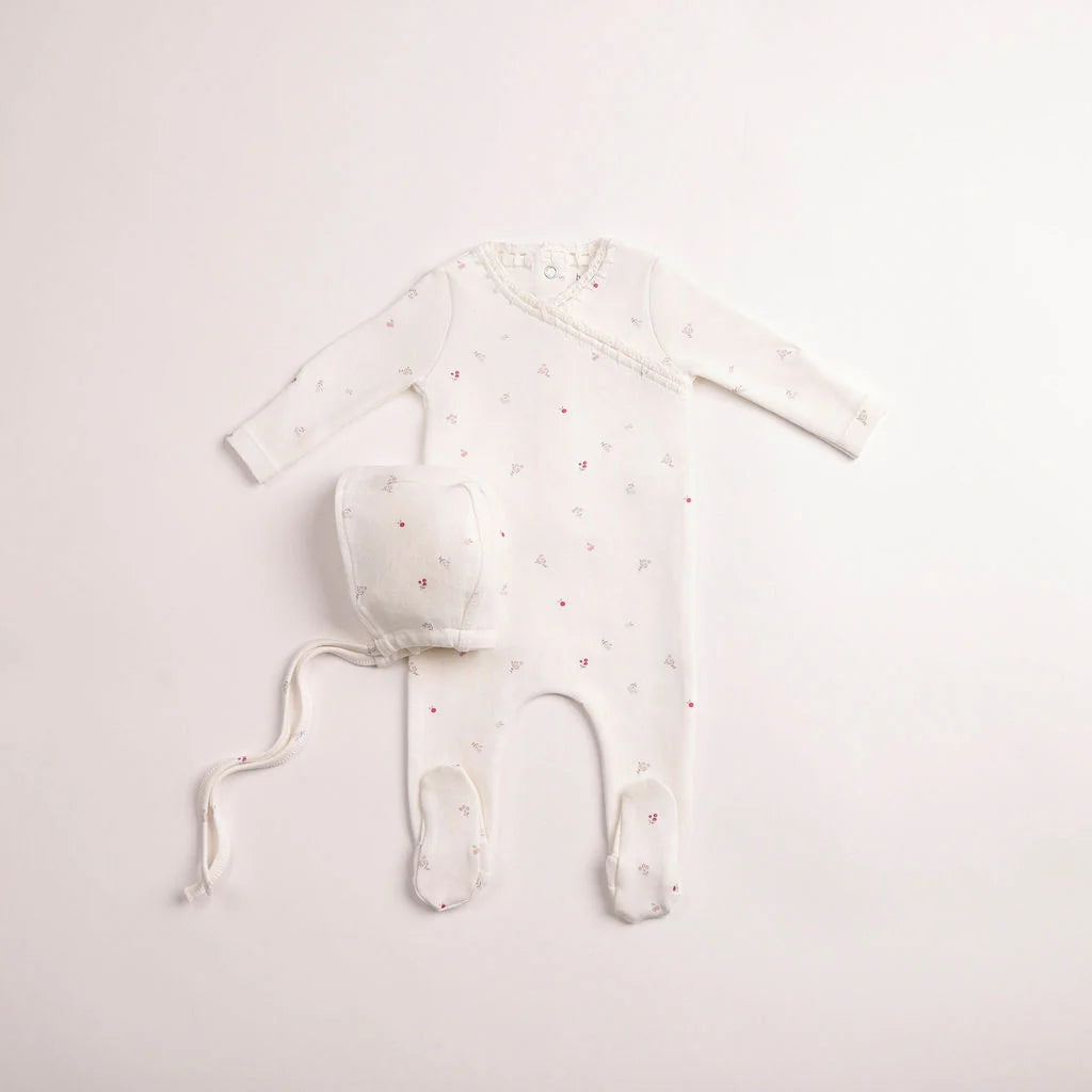 Delicata Floral Footie & Bonnet - Linen Girls