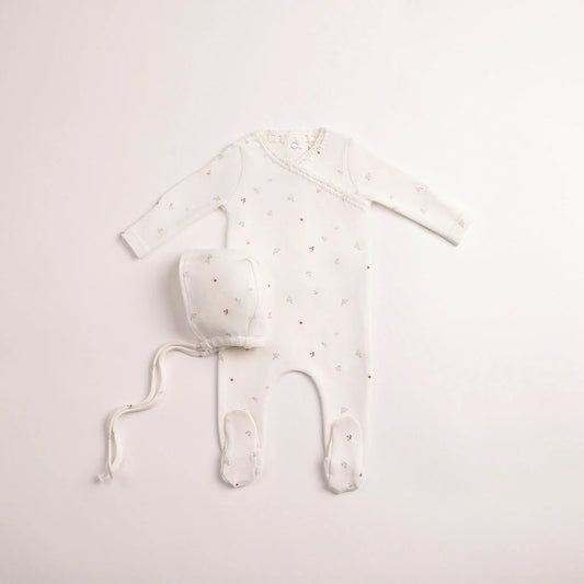 Delicata Floral Footie & Bonnet - Linen Girls