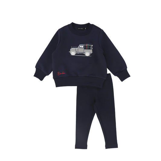 Bamboo Navy Truck Embroidered Sweatshirt Set