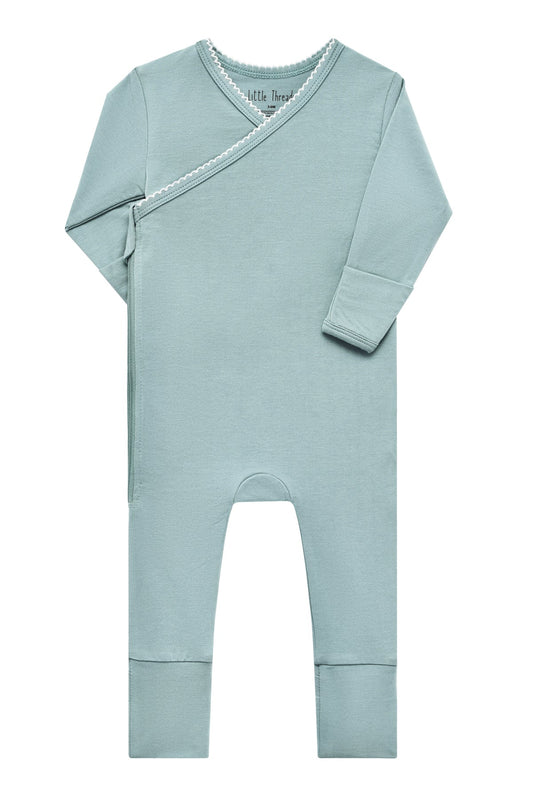 SOLID SLATE BLUE SCALLOPED BAMBOO WRAP FOOTIE