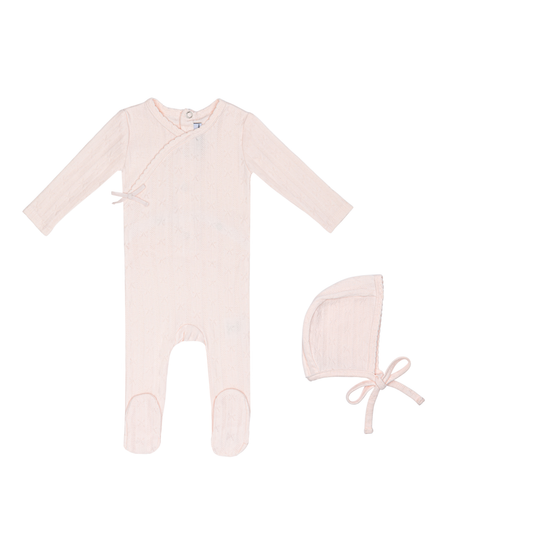 Pink Butterfly Wrapover Pointelle Footie & Bonnet