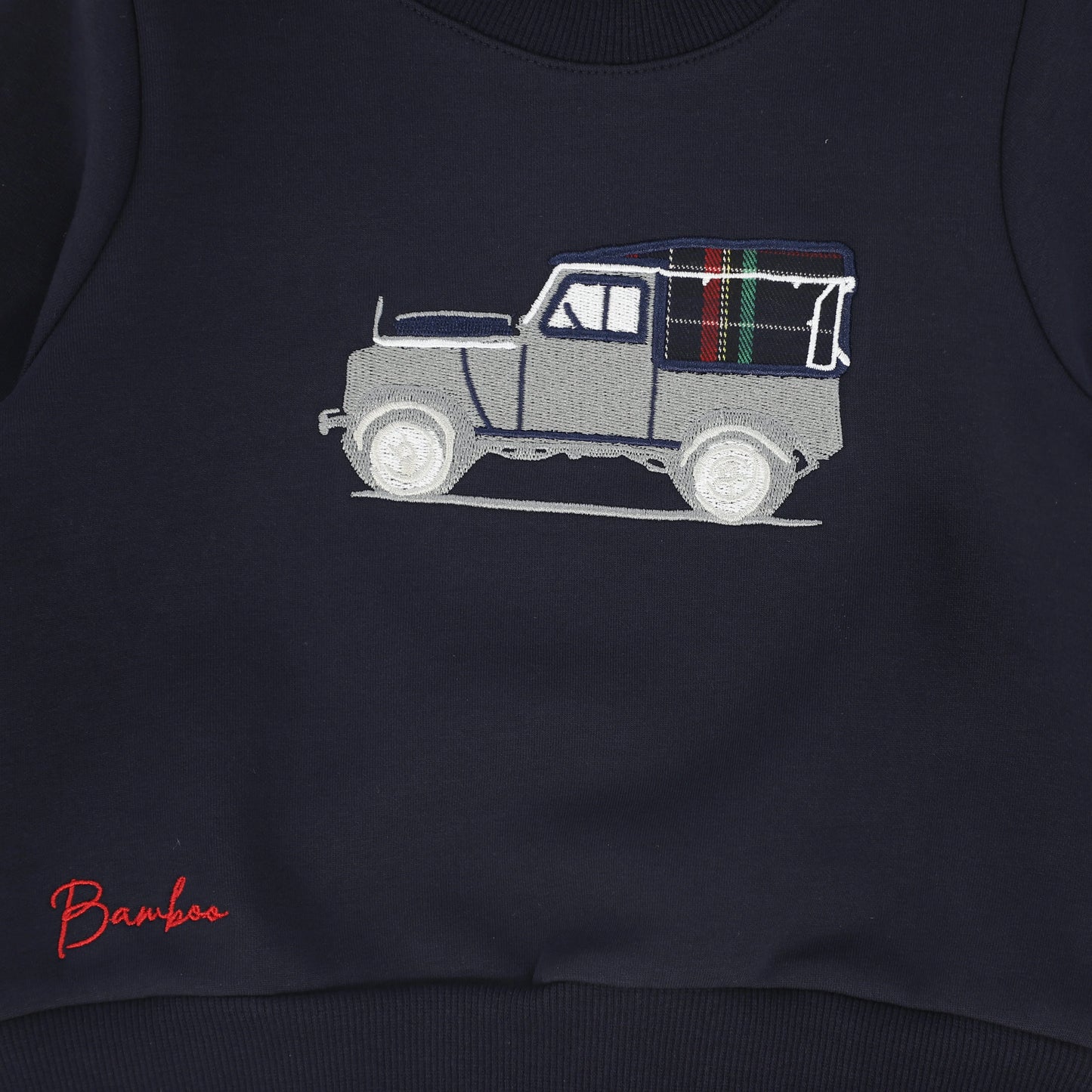 Bamboo Navy Truck Embroidered Sweatshirt Set