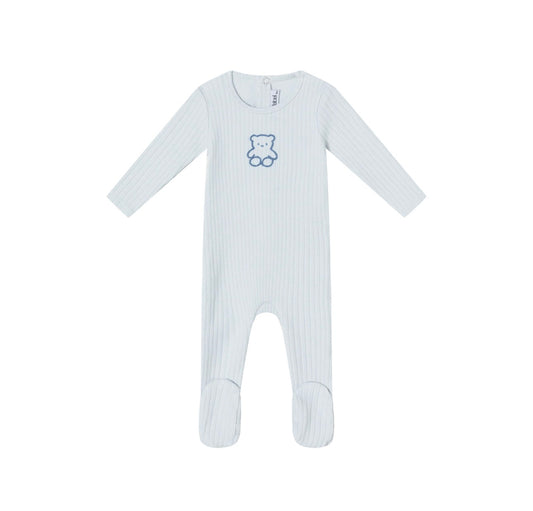 Pointelle Bear Footie - Blue