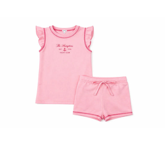 Yacht Club Shorts Set - Pink Flutter Sleeve