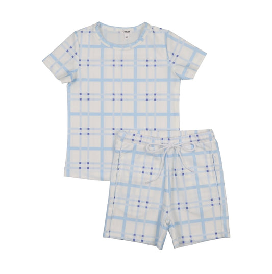 Blue Grid Swim Short Set