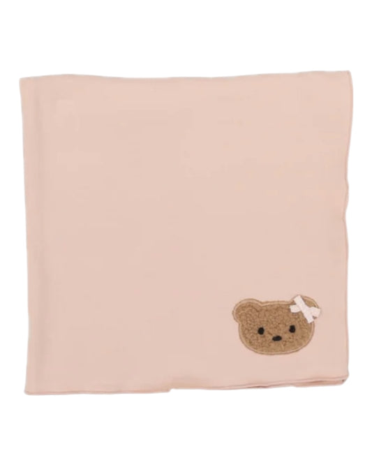 Lilette Bear Applique Blanket - Pale Pink