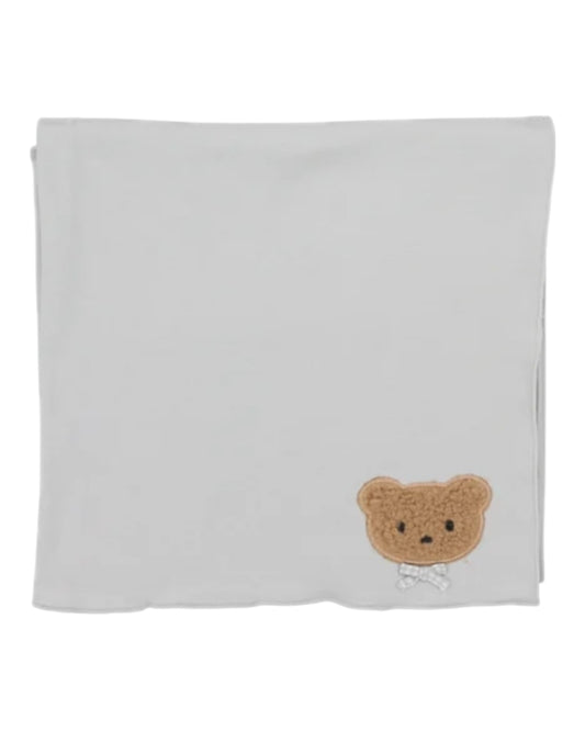 Lilette Bear Applique Blanket - Pale Blue