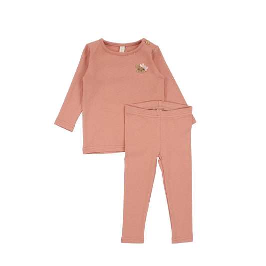 Lilette Bear Applique Lounge Set - Deep Pink