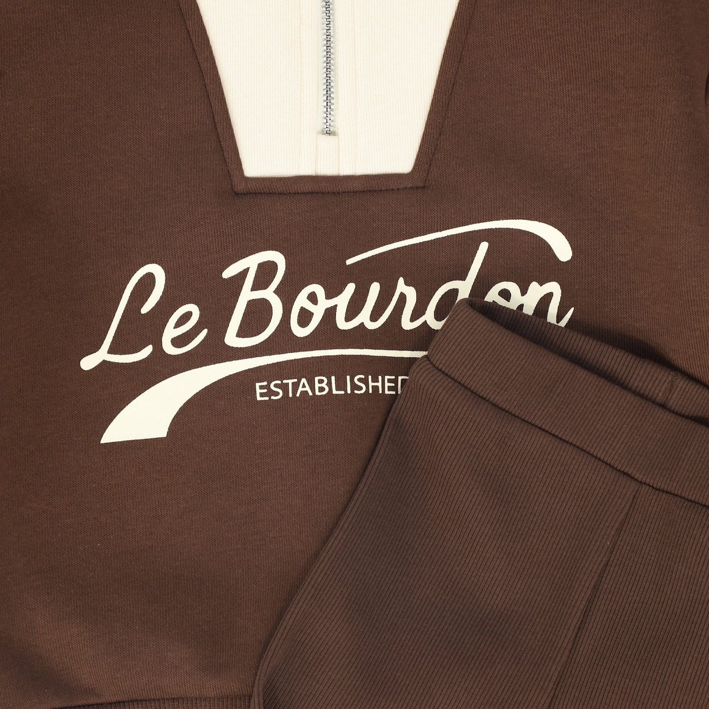 Le Bourdon Brown Half Zip Colorblock Sweatshirt Set