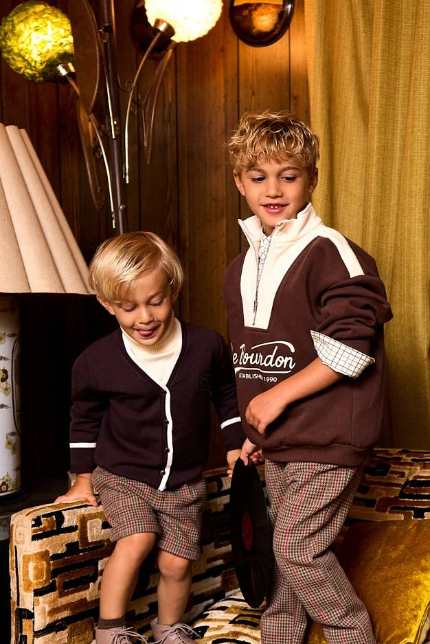 Le Bourdon Brown Half Zip Colorblock Sweatshirt Set