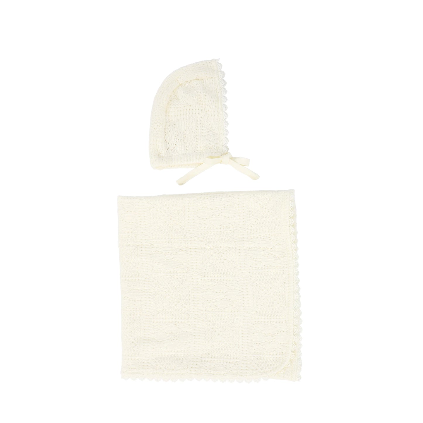 Bebe Jolee Ivory Pointelle Lace Blanket And Bonnet