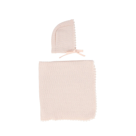 Bebe Jolee Pink Pointelle Lace Blanket And Bonnet