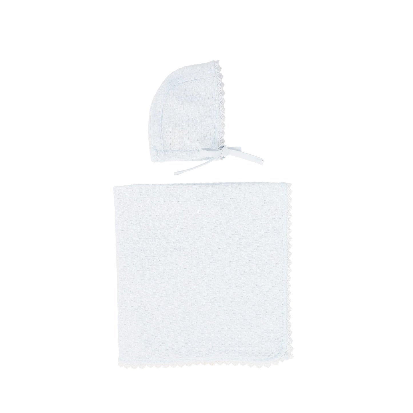 Bebe Jolee Blue Pointelle Lace Blanket And Bonnet