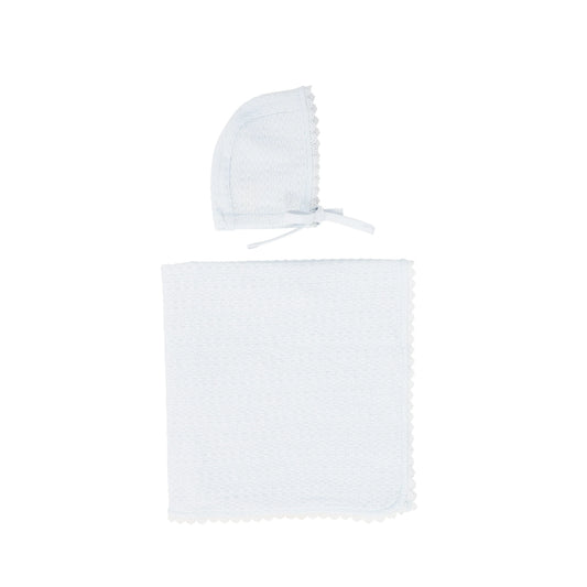 Bebe Jolee Blue Pointelle Lace Blanket And Bonnet