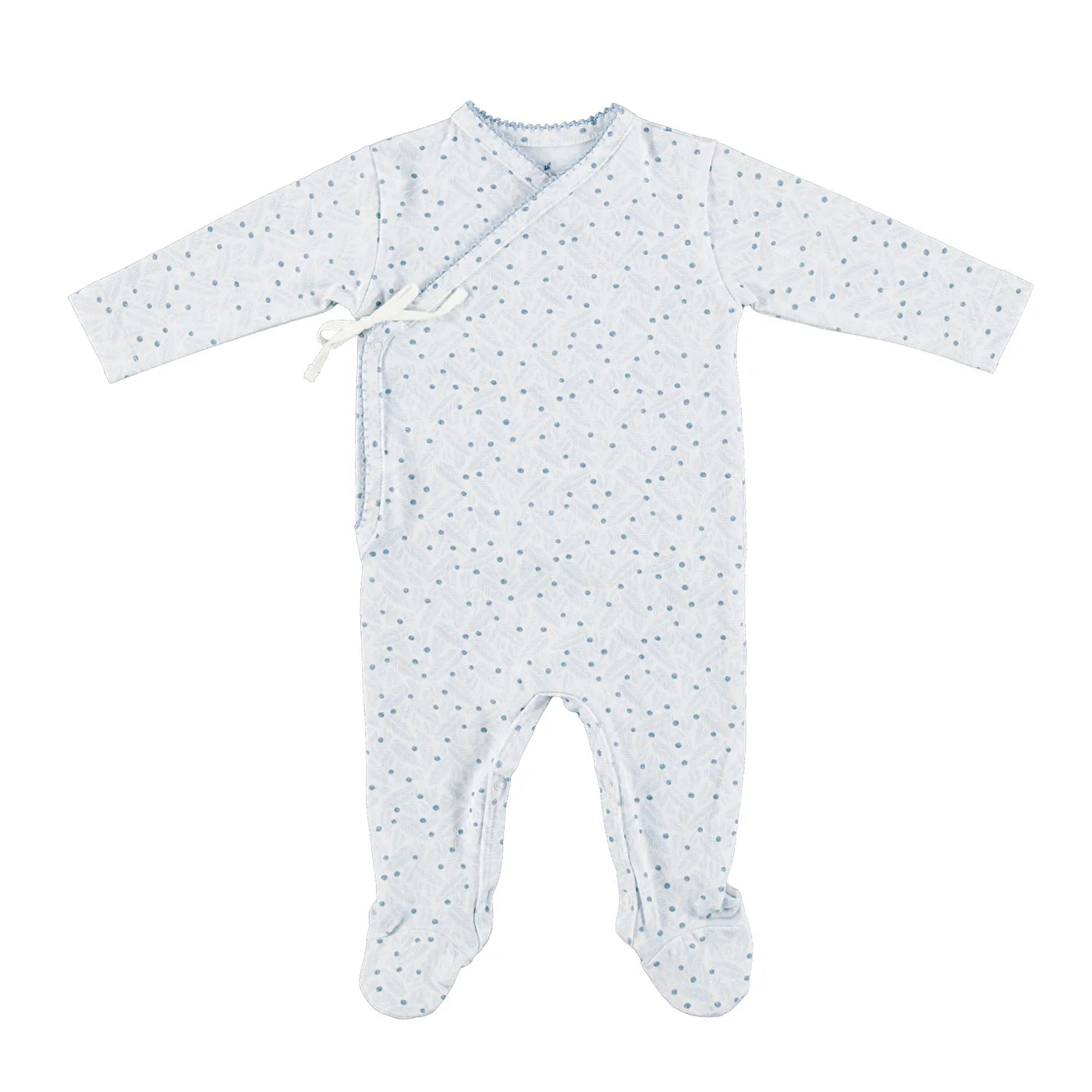 Iver Wrap Overall Footie - Blue Leaves