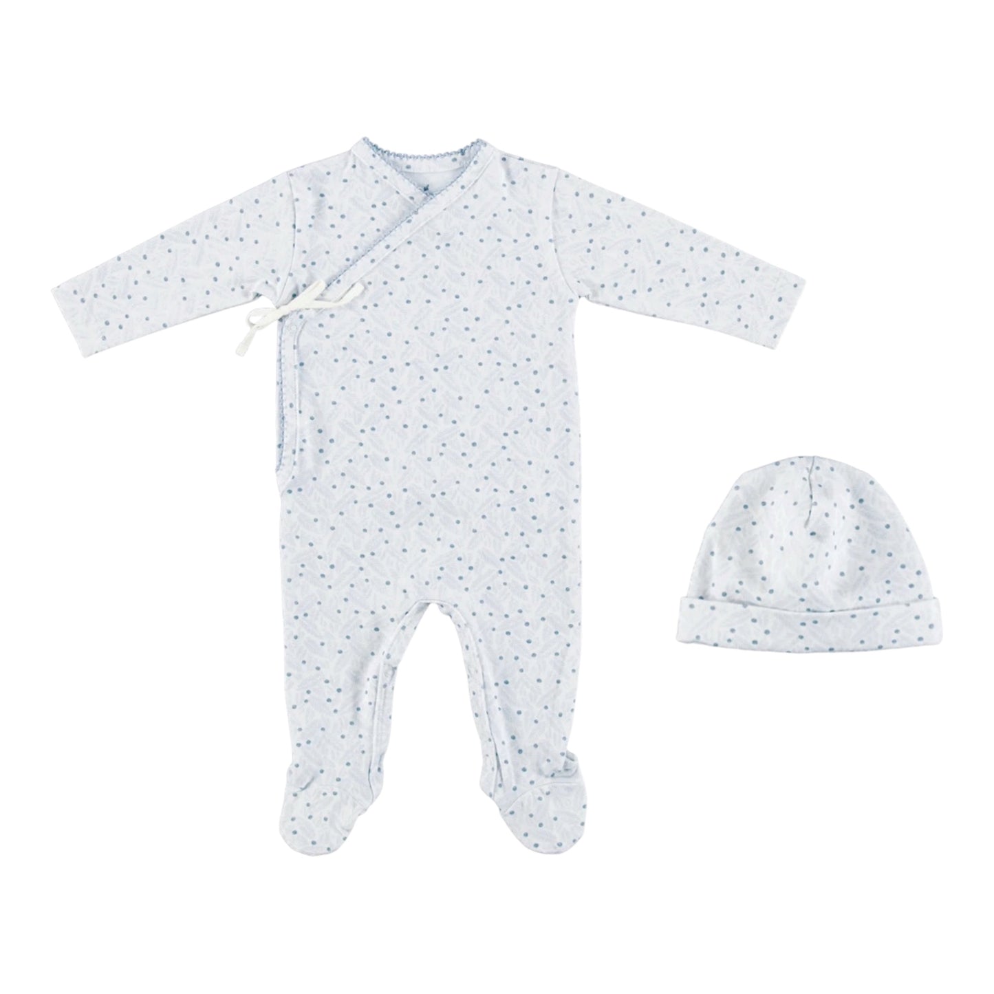 Iver Wrap Overall Footie - Blue Leaves