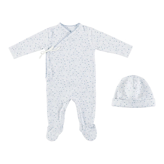 Iver Wrap Overall Footie - Blue Leaves