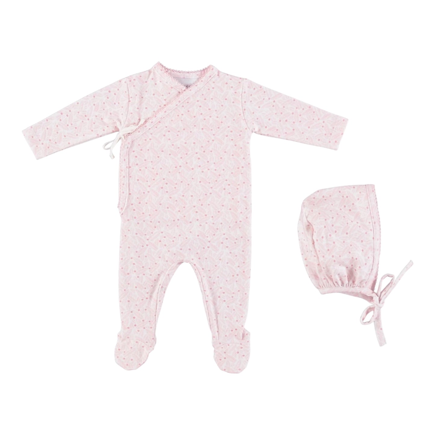 Idra Wrap Overall Footie - Pink Leaves