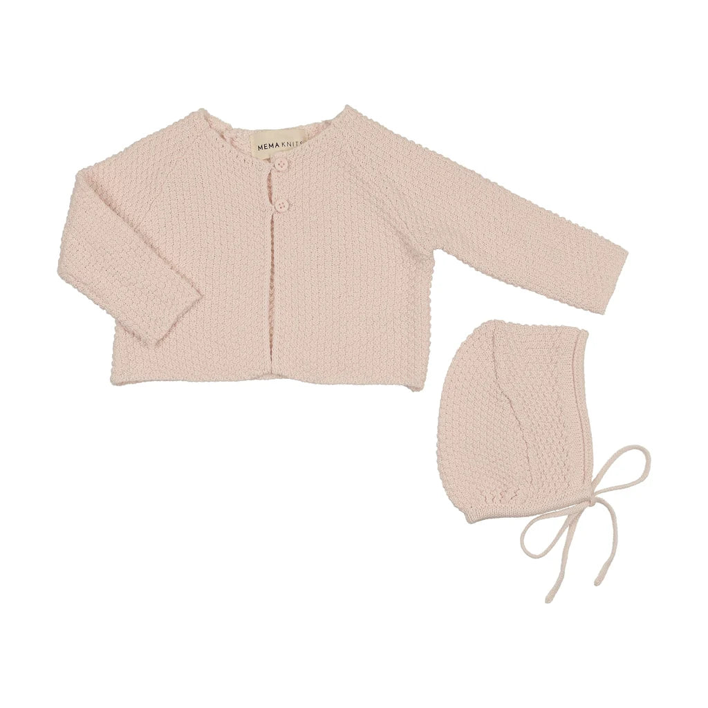 KNIT CROPPED CARDIGAN + BONNET - Baby Blush
