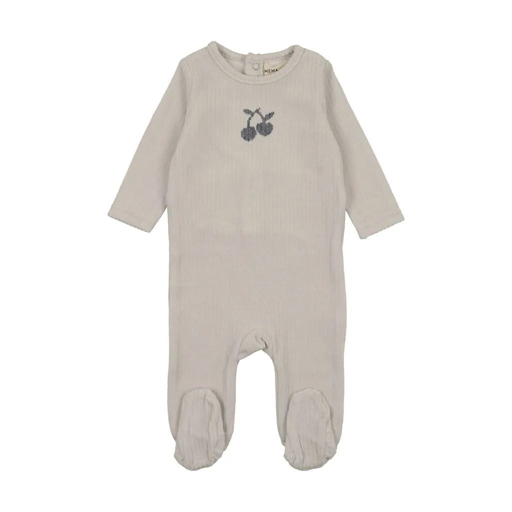 EMBROIDERED CHERRY FOOTIE + BEANIE - Blue Wing Cherry
