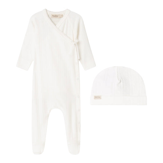Rubetta Modal Pointelle Footie and Hat - Gentle White