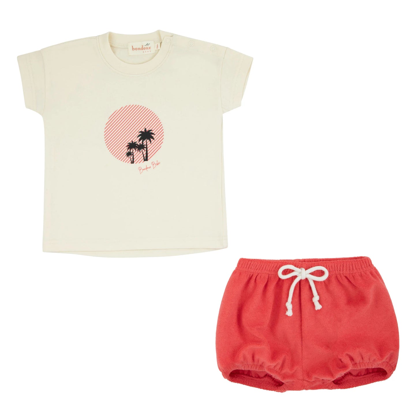 Palm Tree Coral Terry Short Set