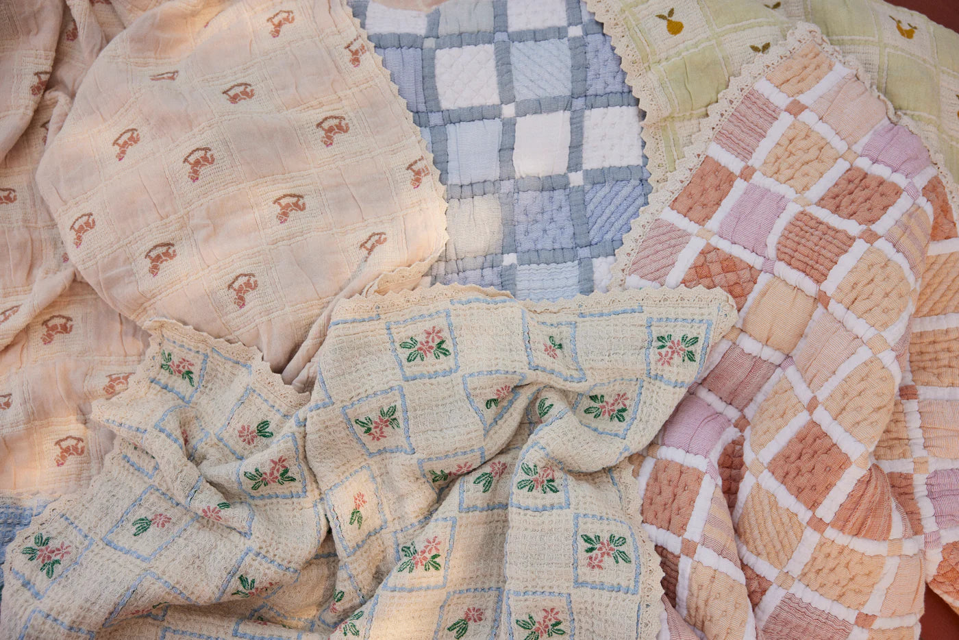 Floral Waffle Blanket Blue