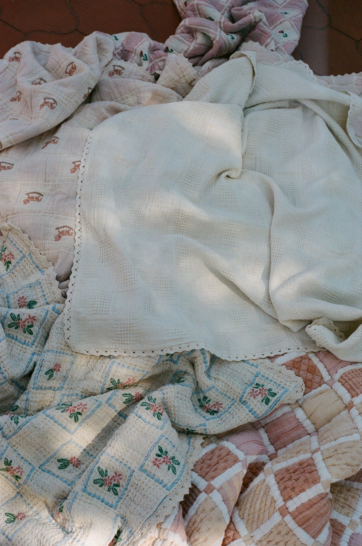 Floral Waffle Blanket Blue