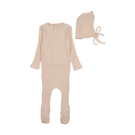Dainty Rope Pointelle Footie/Bonnet - Champagne Pink